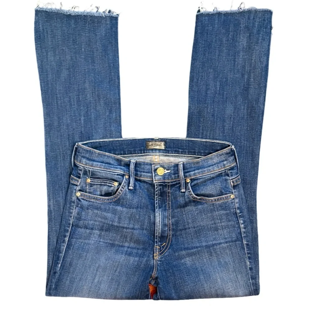 MOTHER The Insider Crop Step Fray in Not Rough Enough Medium Blue Wash Size 26